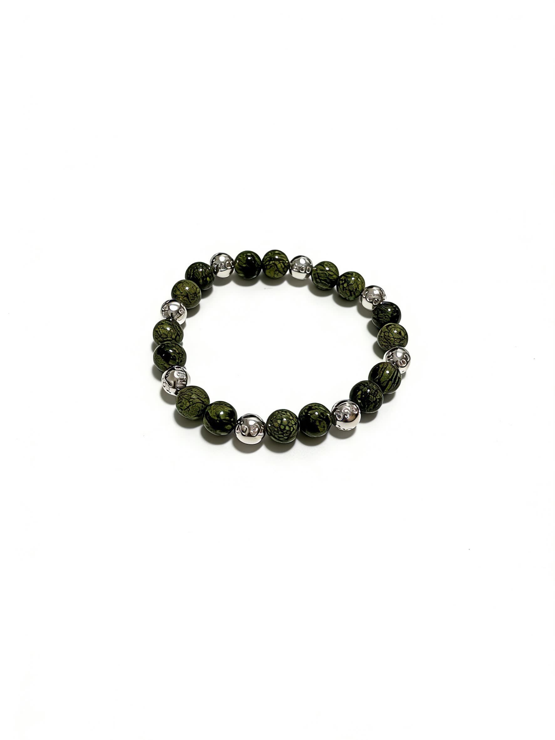 Tiffany & Co Green Stone Beaded Bracelet with Silver Accents Tiffany & Co Green Stone Beaded Bracelet with Silver Accents
